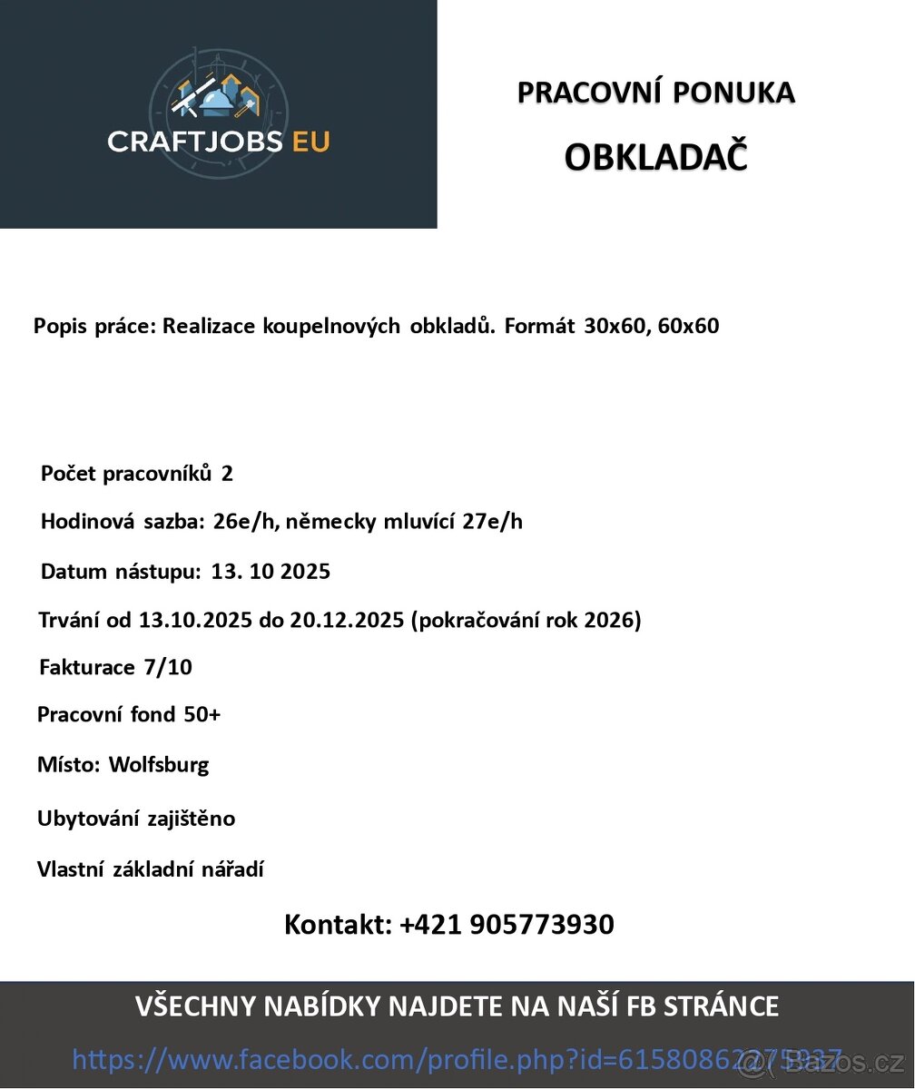 PRACOVNÍ NABÍDKA OBKLADAČ