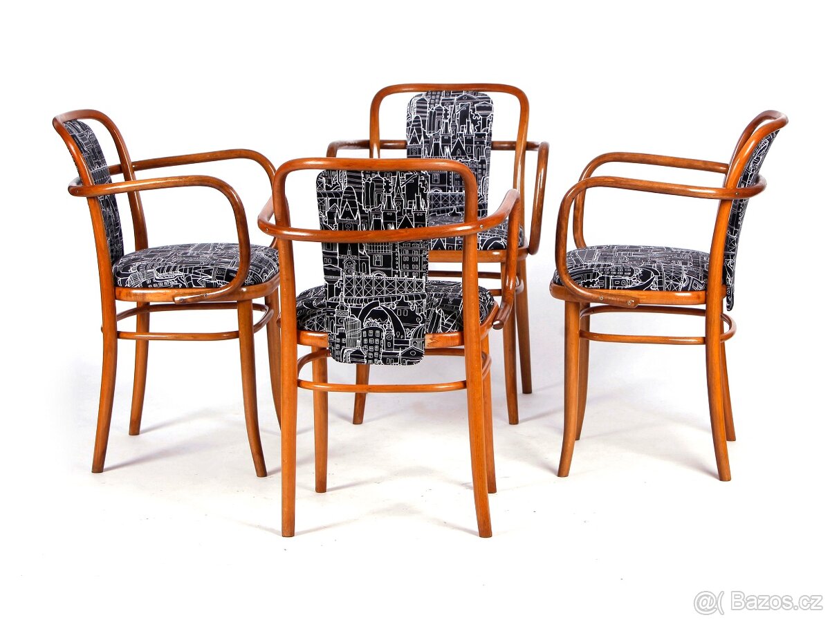 J. Hoffman, zrenovovaná křesílka, židle TON, 4 kusy.