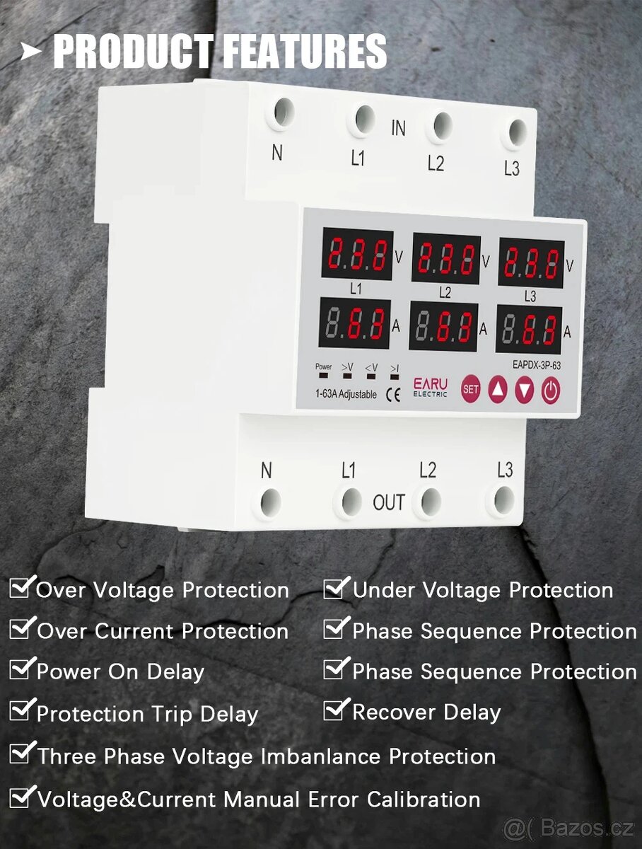 třífázový napěťový relé 3F HLIDANI OCHRANA proti vypadku nap