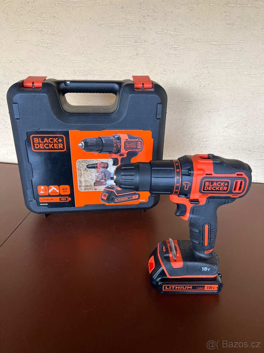 Aku príklepová vŕtačka Black&Decker BDCHD18KB + 2 batérie