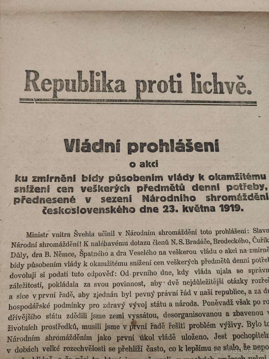 ČSR - 1. Republika - 1919, Republika proti lichvě
