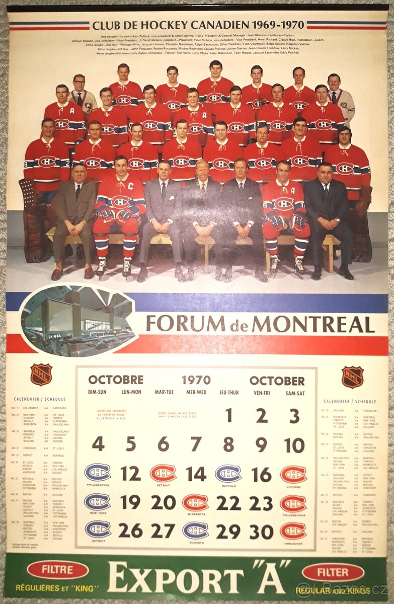 Historické nástěnné kalendáře hokejové NHL Kanada