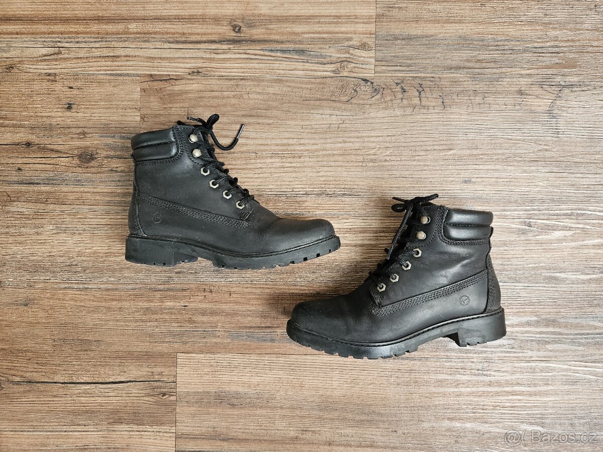 Černé boty Tamaris šněrovací kotníkové kožené velikost 38