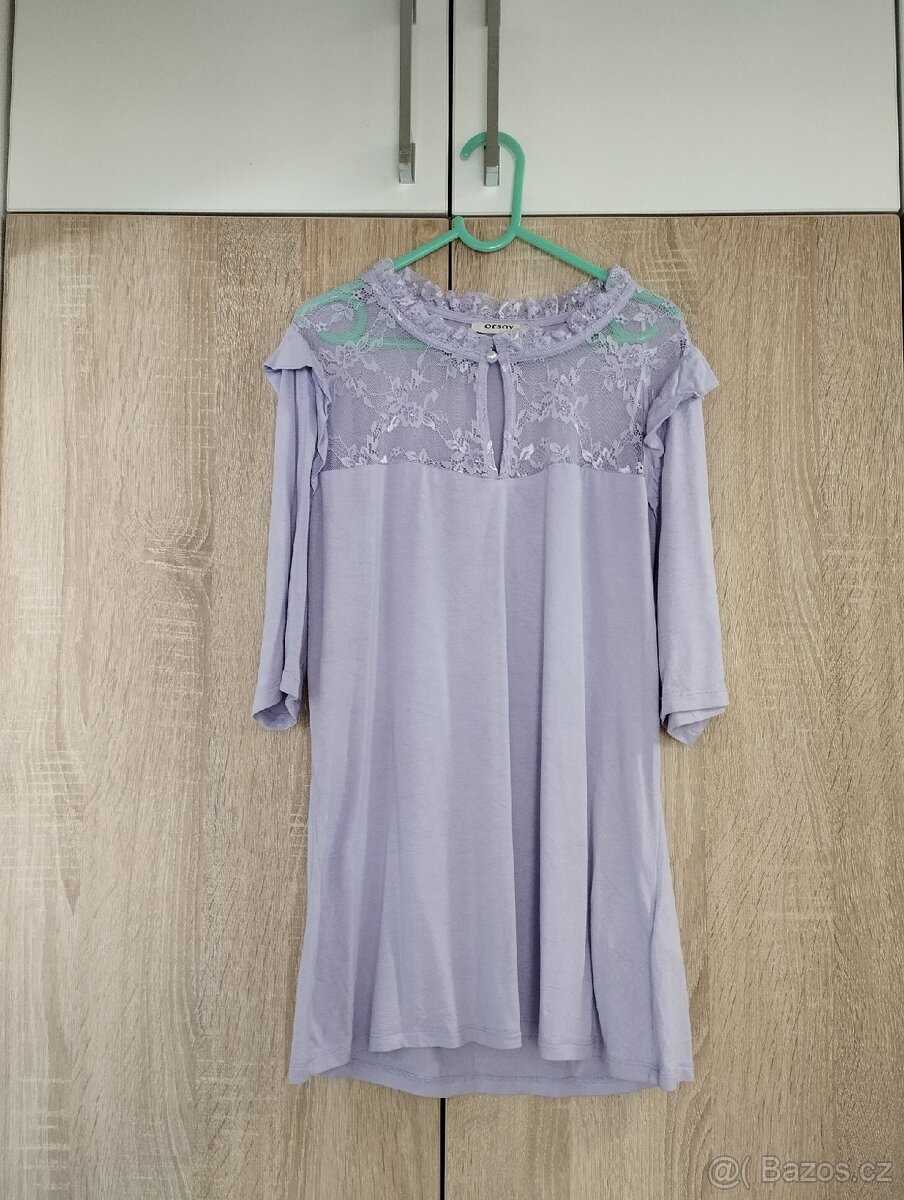 Lila tričko/halenka krajkou a 3/4 rukávy Orsay
