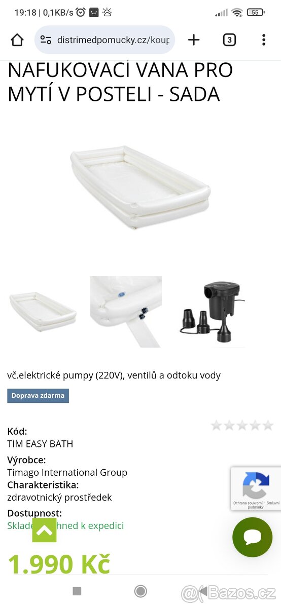 Nafukovací vana do postele pro dospělé.Nepoužitá.Plzeň