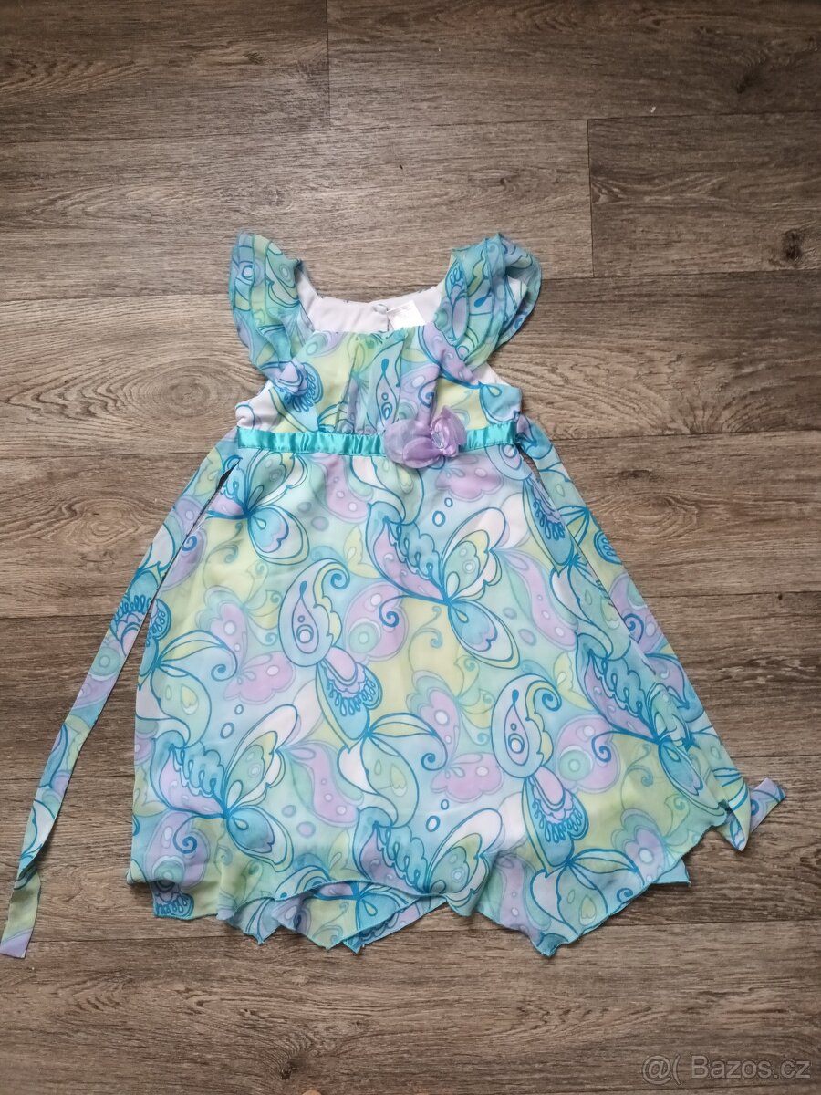 Dětské holčičí modro-fialové šaty s motýlky, 5 let