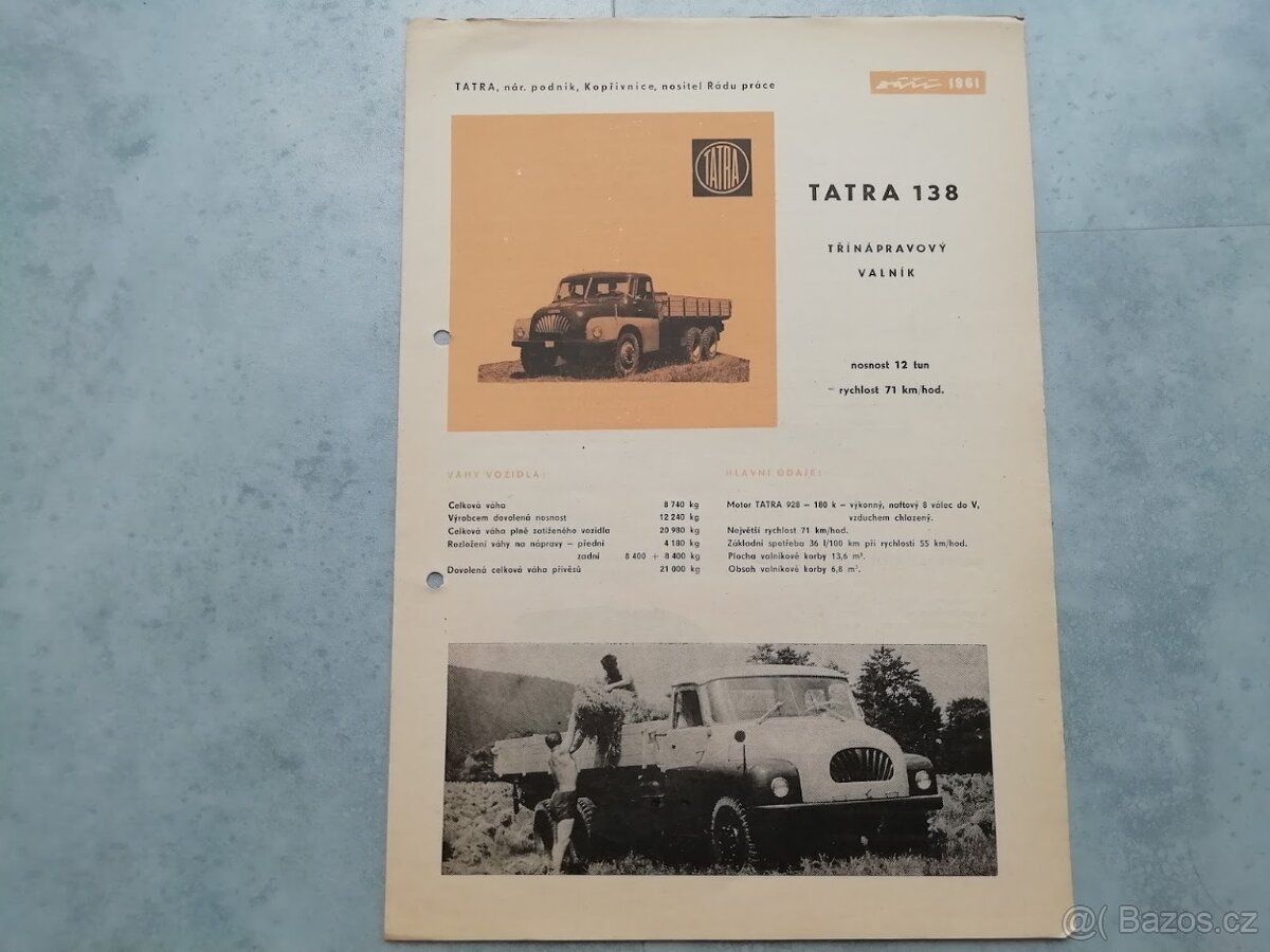 Tatra 138 valník - prospekt 1961 - doprava v ceně