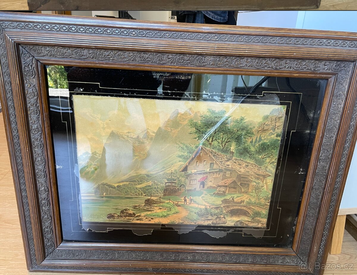 Historické obrazy, zarámované krajinomalby