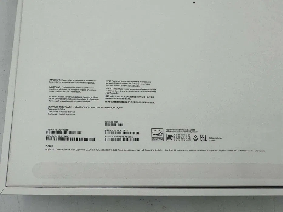 Notebook Apple MacBook Air M4 15,3" 16/256 GB model A3241 n