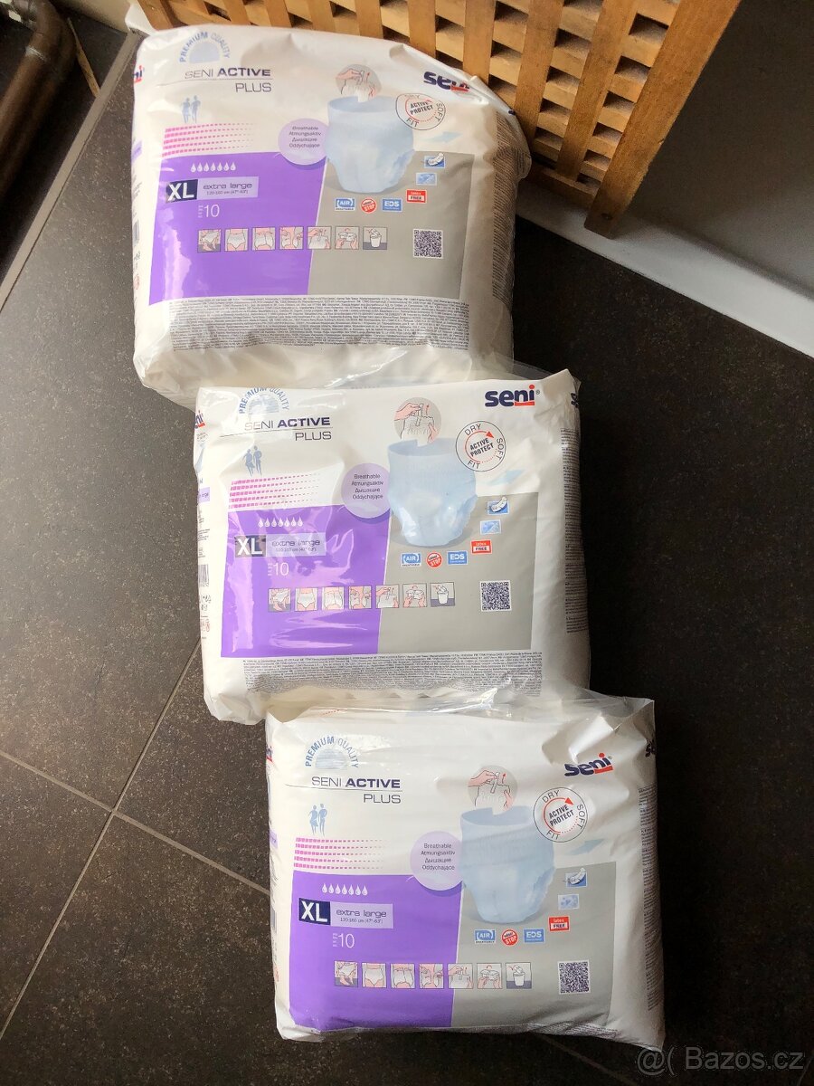 3x Inkontinenční navlékací kalhotky Seni Active Plus XL 10ks