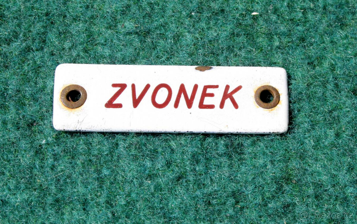 Smaltované štítky-cedule ZVONEK dveře 6x1,8 cm