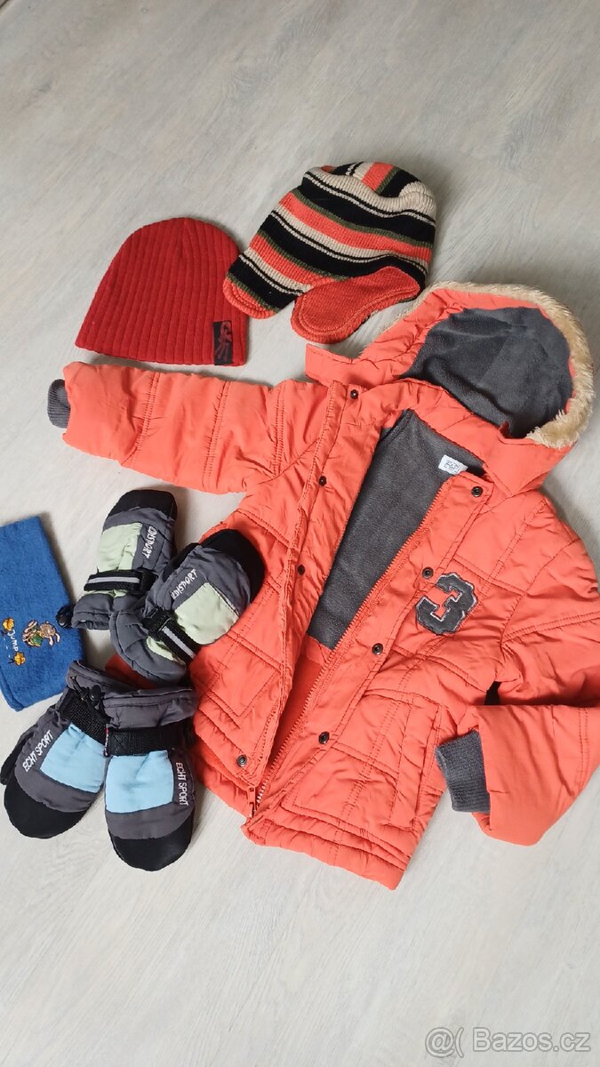 Zimní BUNDA vel.98 + čepice, rukavice