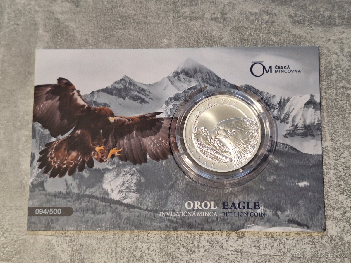 Stříbrná uncová investiční mince Orel 2022 stand číslovaný