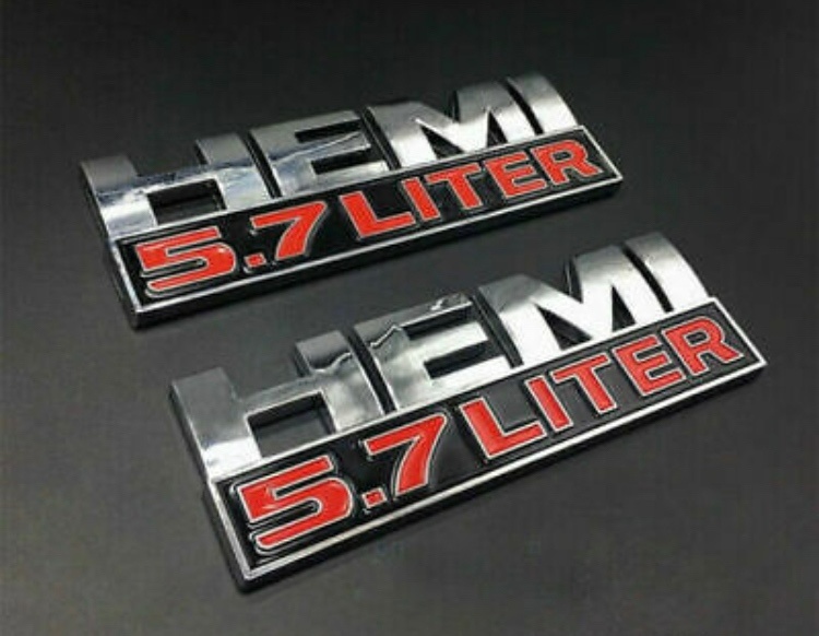 Dodge RAM emblem, 2ks, znak, nápis 5,7 liter HEMI - chrom
