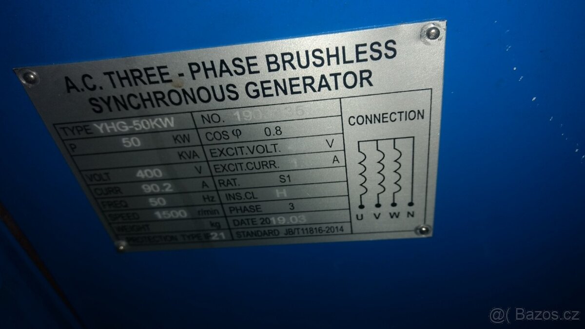 Generátor 50kW/62 KVA, YHG-50-PMG