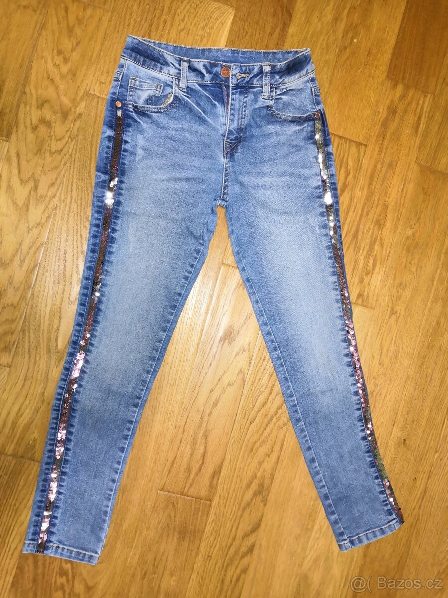 Divcí džíny s pajetkovými lampasy M&S vel. 152