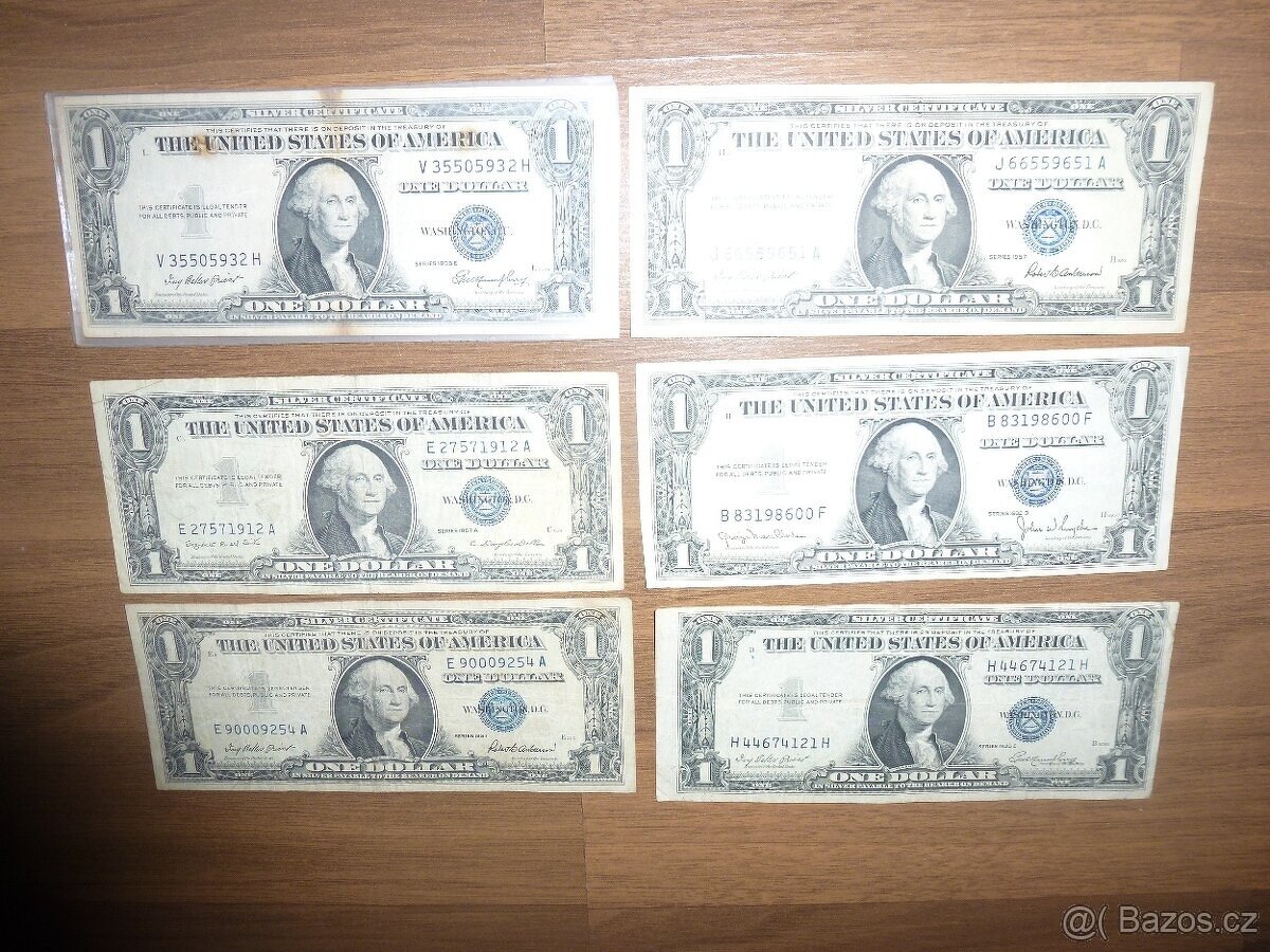 Usa bankovky 1 dollar -modrá pečet