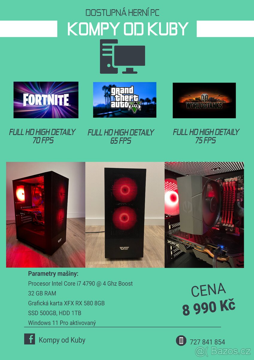 PRODÁNO PC i7 4790, 32GB RAM, RX 580 8GB, WIN 11, ZÁRUKA