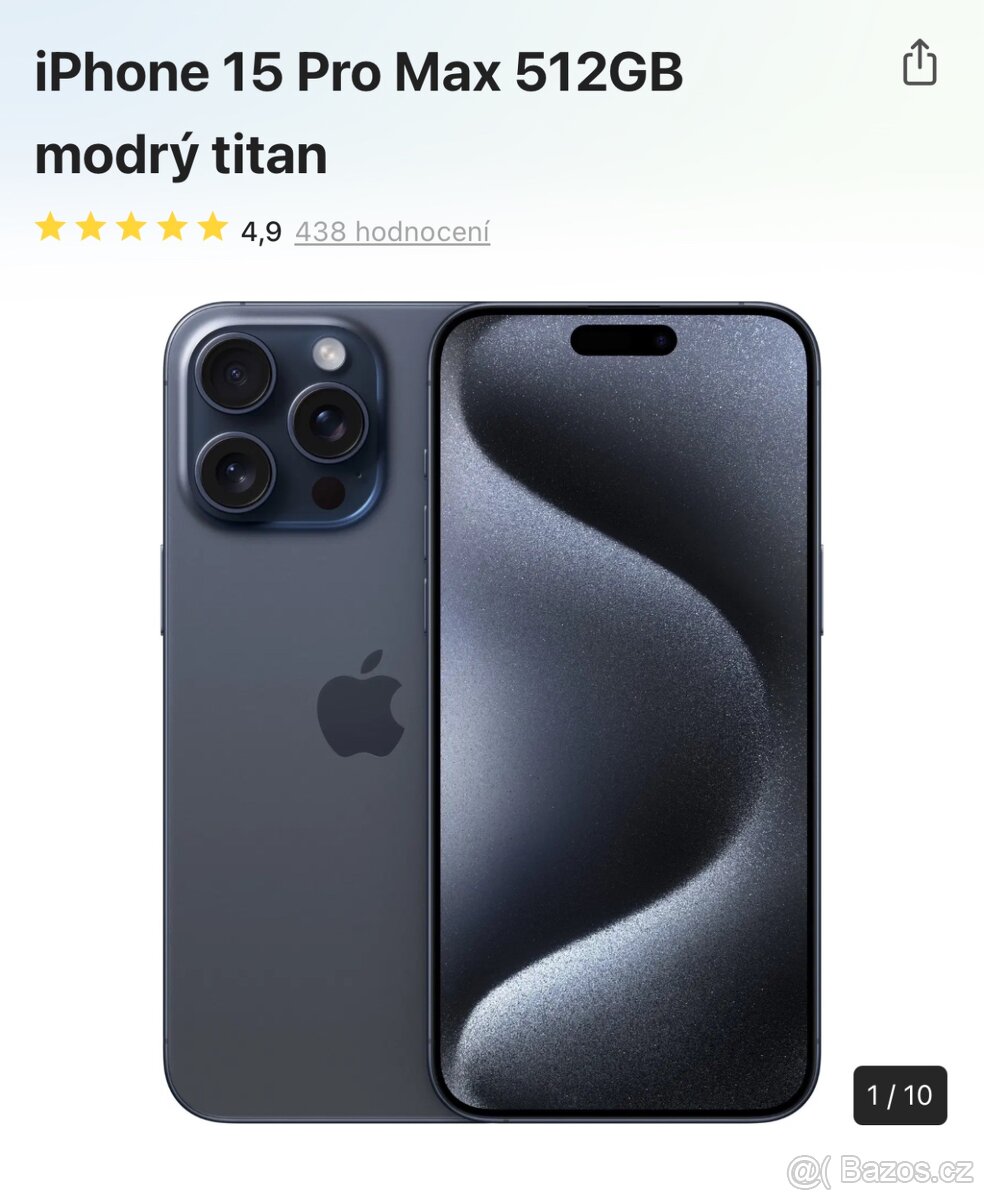 Iphone 15 MAX PRO 512 GB modrý titan