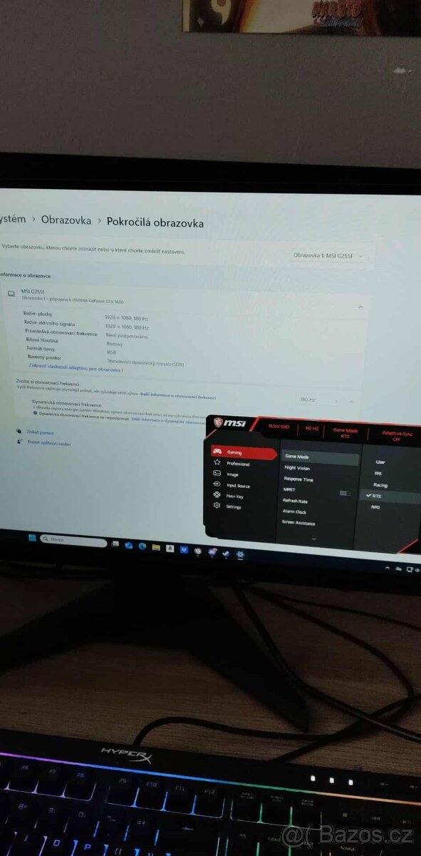 Herní monitor Msi,180hz,1ms odezva,23,8 palců,full hd