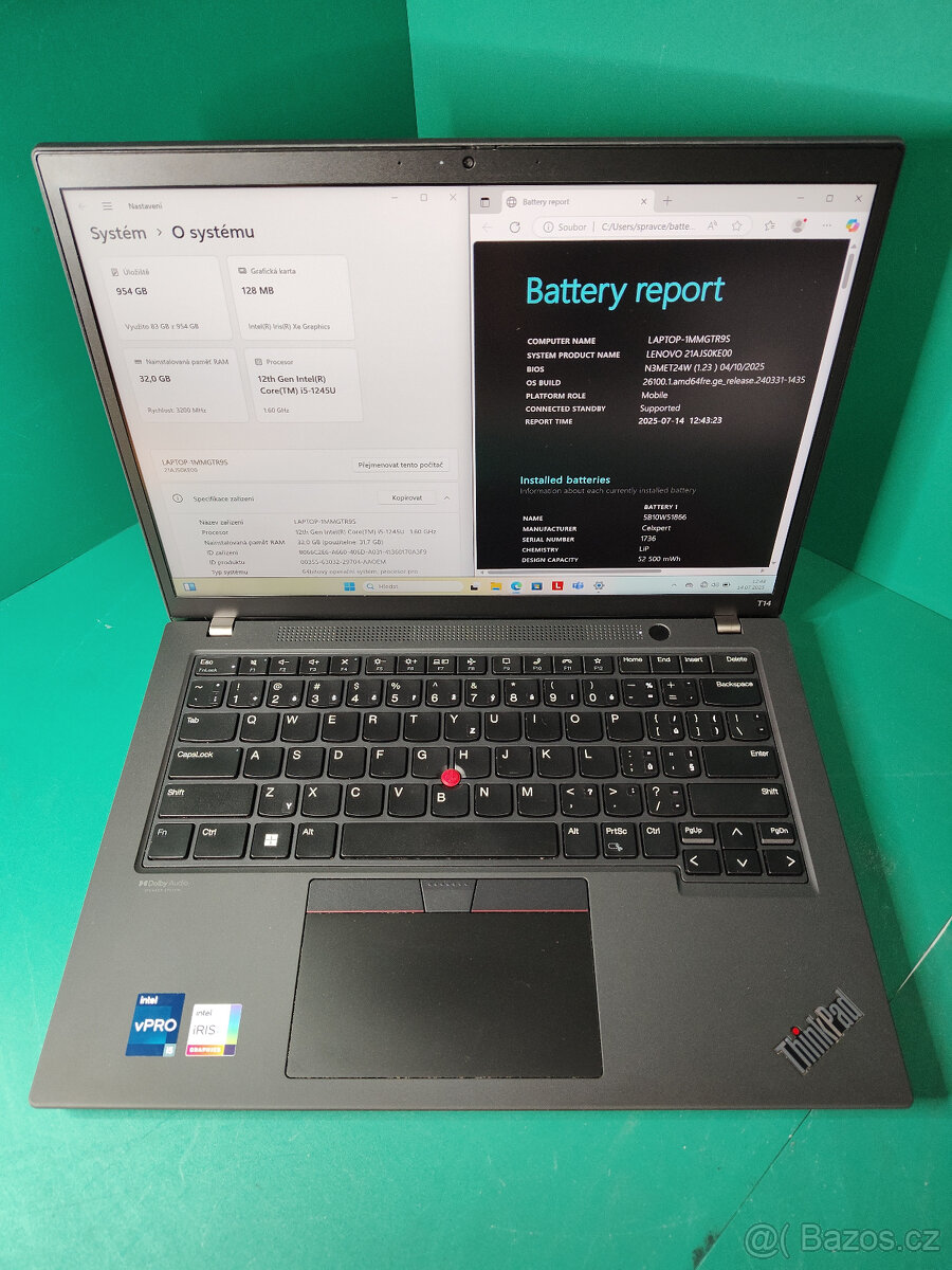 Lenovo Thinkpad t14 g3 i5-1245u 32/512GB√FHD√1rok.záruka√DPH