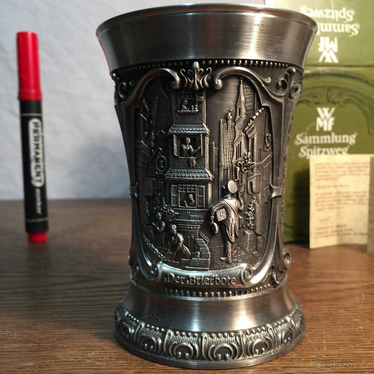 korbel číše na pivo WMF cín Carl Spitzweg certifikát