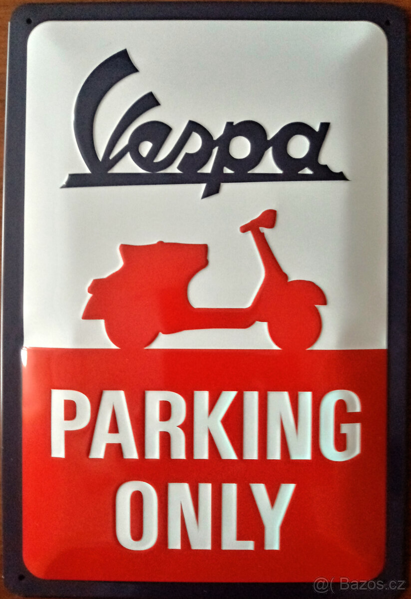 Plechová cedule: Vespa Parking Only - 30x20 cm