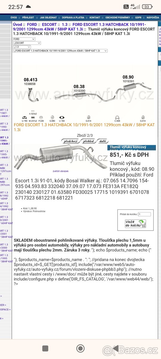 Ford escort koncový díl výfuku originál