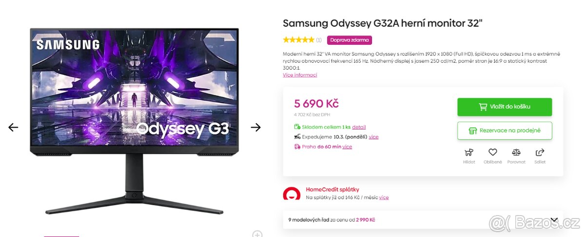 Samsung Odyssey G32A herní monitor 32"