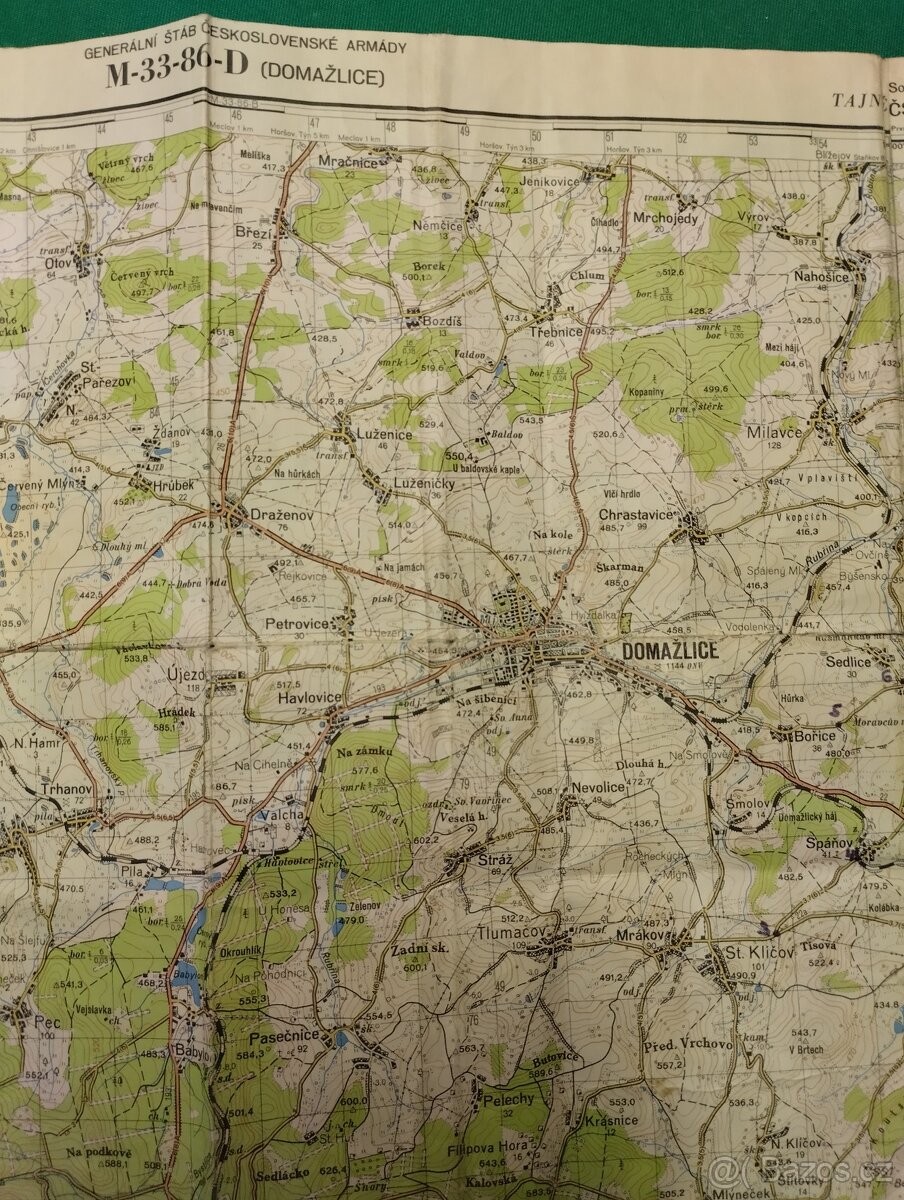 Prodám vojenskou mapu z roku 1956