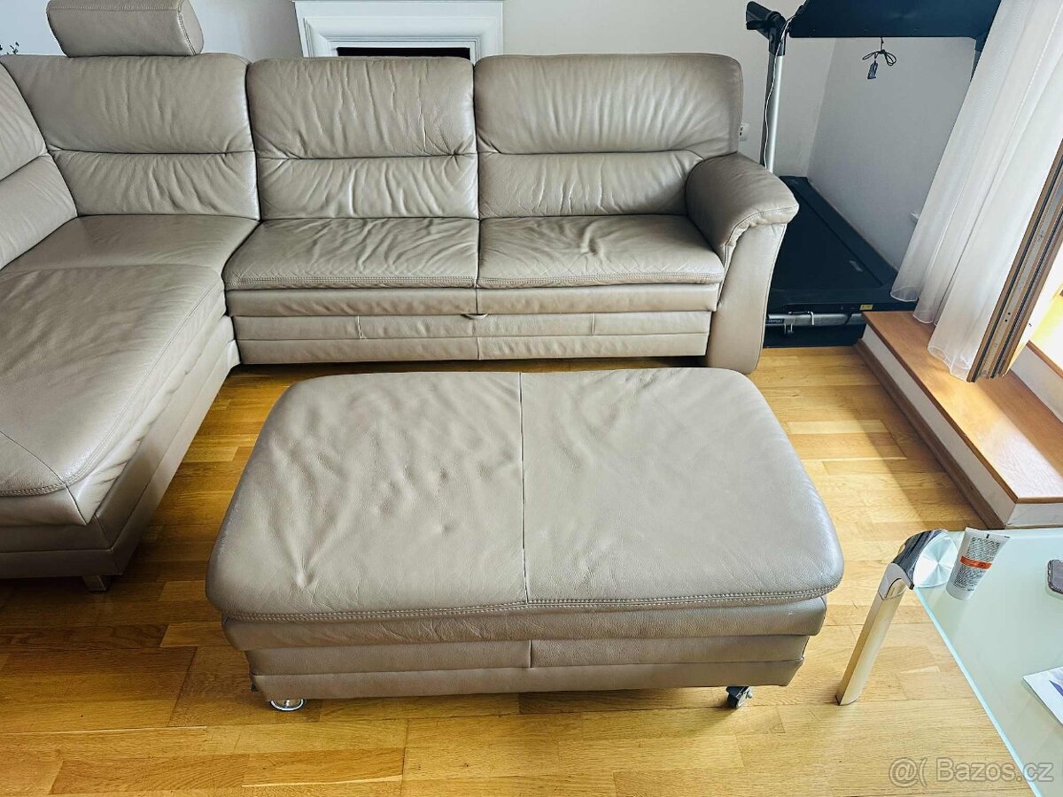 Kvalitní kožený gauč + taburet
