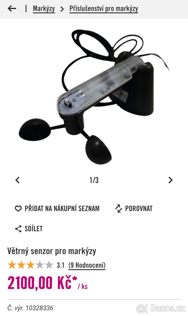 Markýza - snímač větru a slunce Antracit