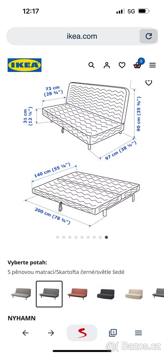Rozkladaci pohovka nyhamn ikea plus potah