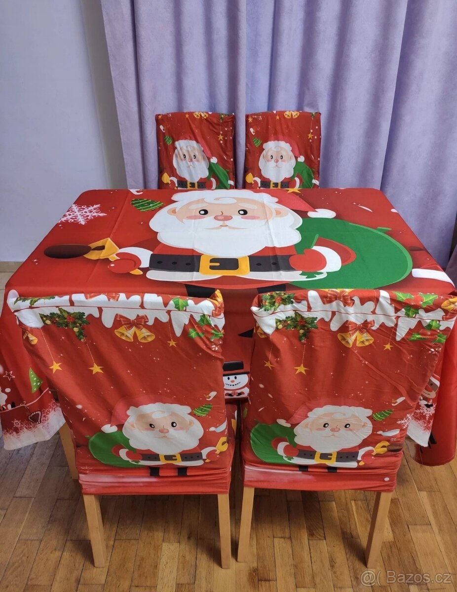 Vánoční ubrus a 4 napínací potahy na židle