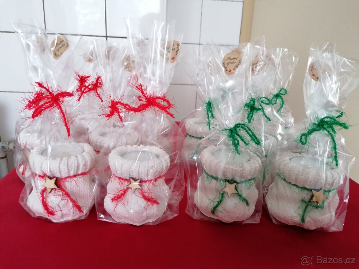 Svícen na čajovou svíčku - pletený pytlík