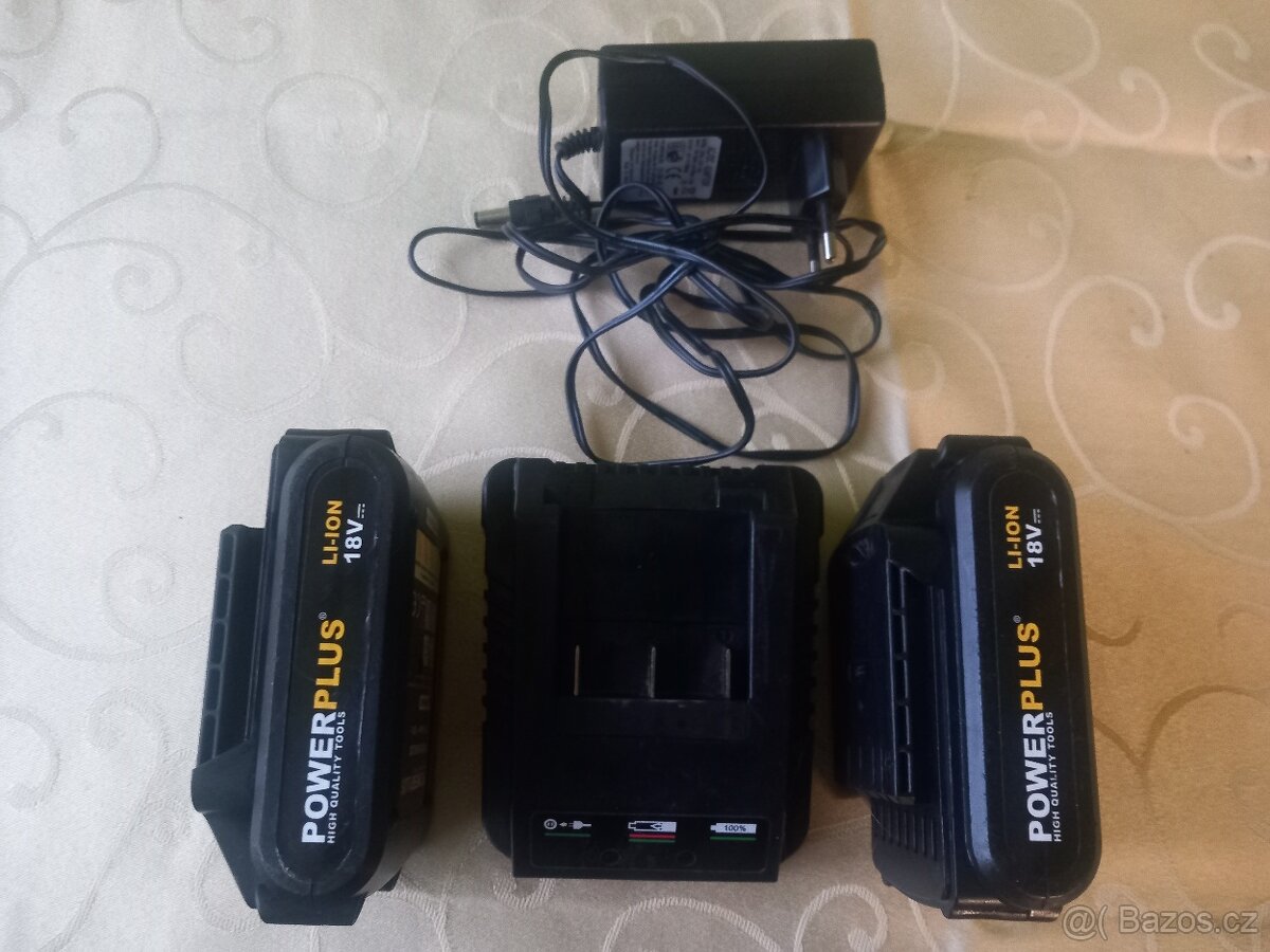 PowerPlus 18V 1300mAh, 2ks + nabíječka + napájecí kabel