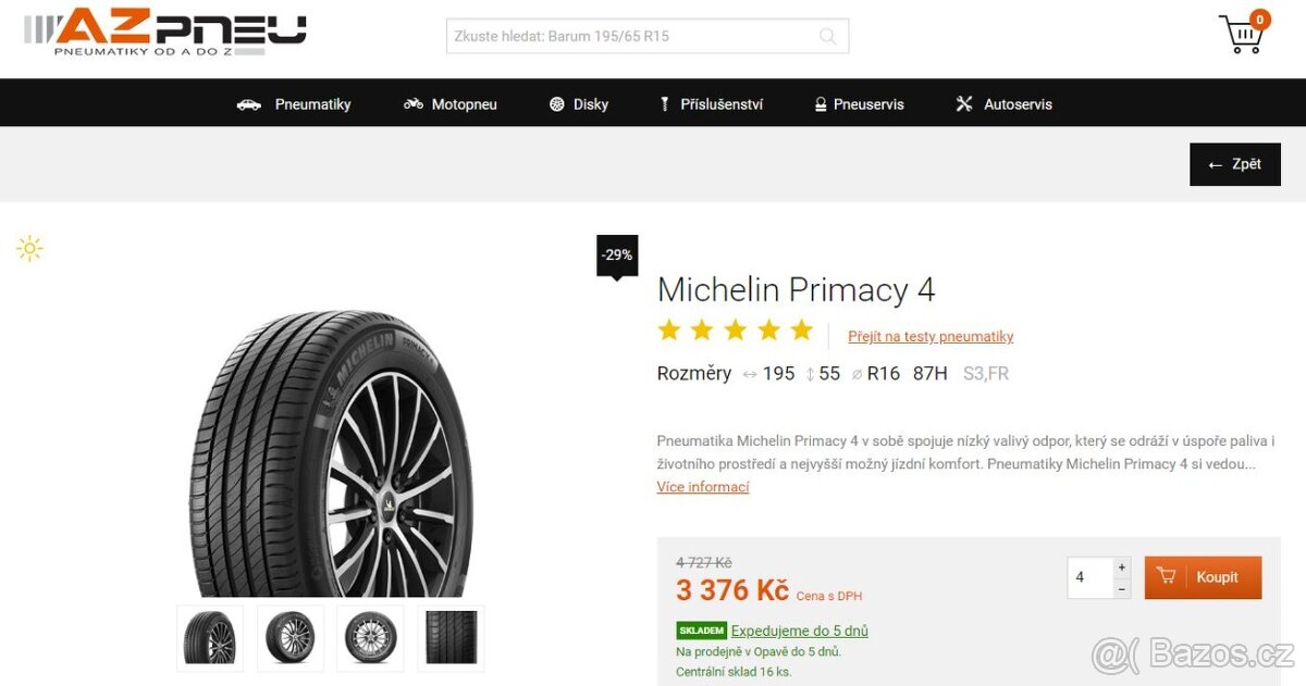 Letní pneu Michelin Primacy 4 195/55/R16 - NOVÉ