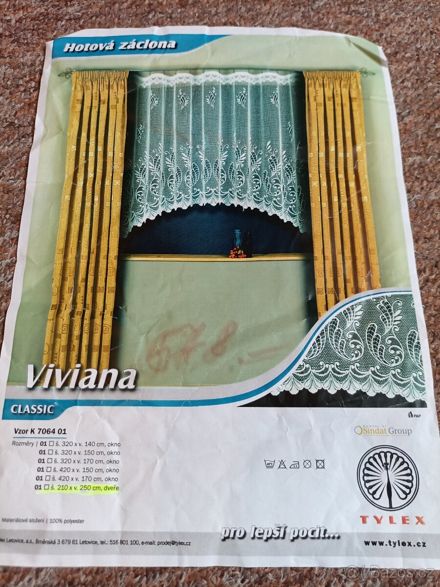 Záclona Viviana š.210 x v.250cm nová česká výroba
