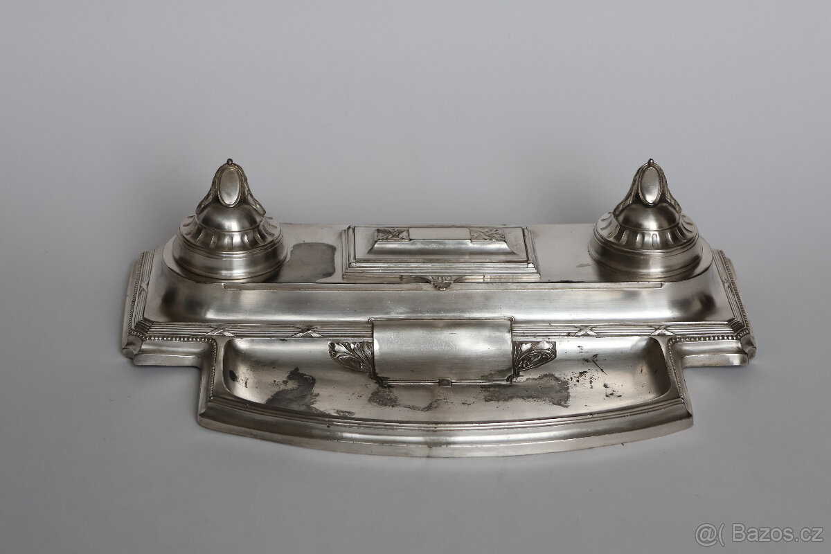 luxusní secesní kalamář, postříbřený starožitný