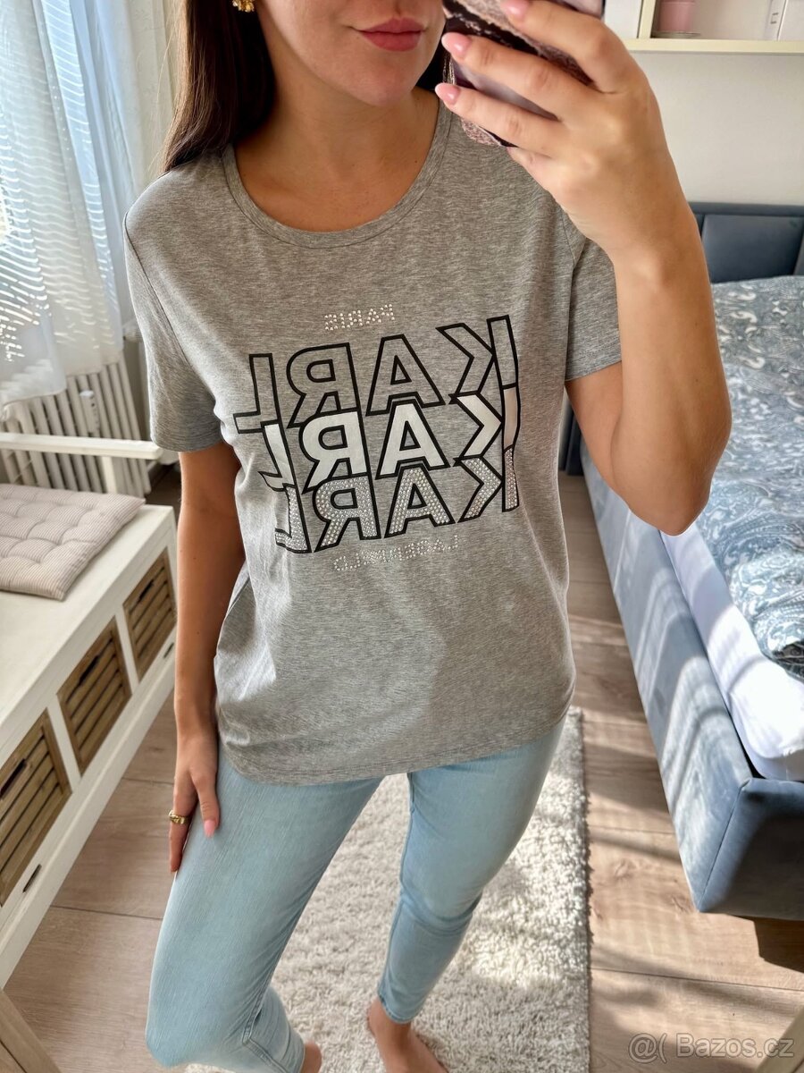 KARL LAGERFELD ŠEDÉ TRIČKO