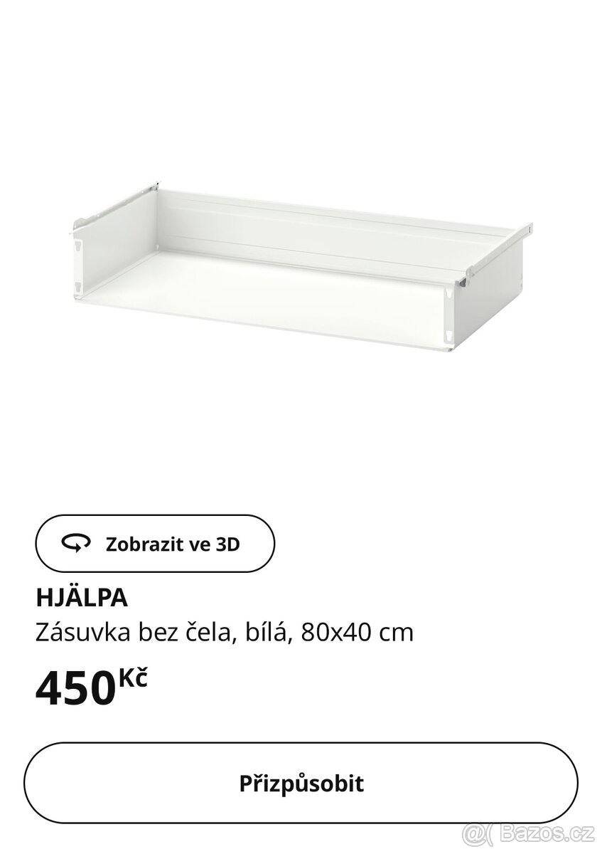 Ikea zásuvka bez čela HJÄLPA bílá - nová, nevybalená (6ks)