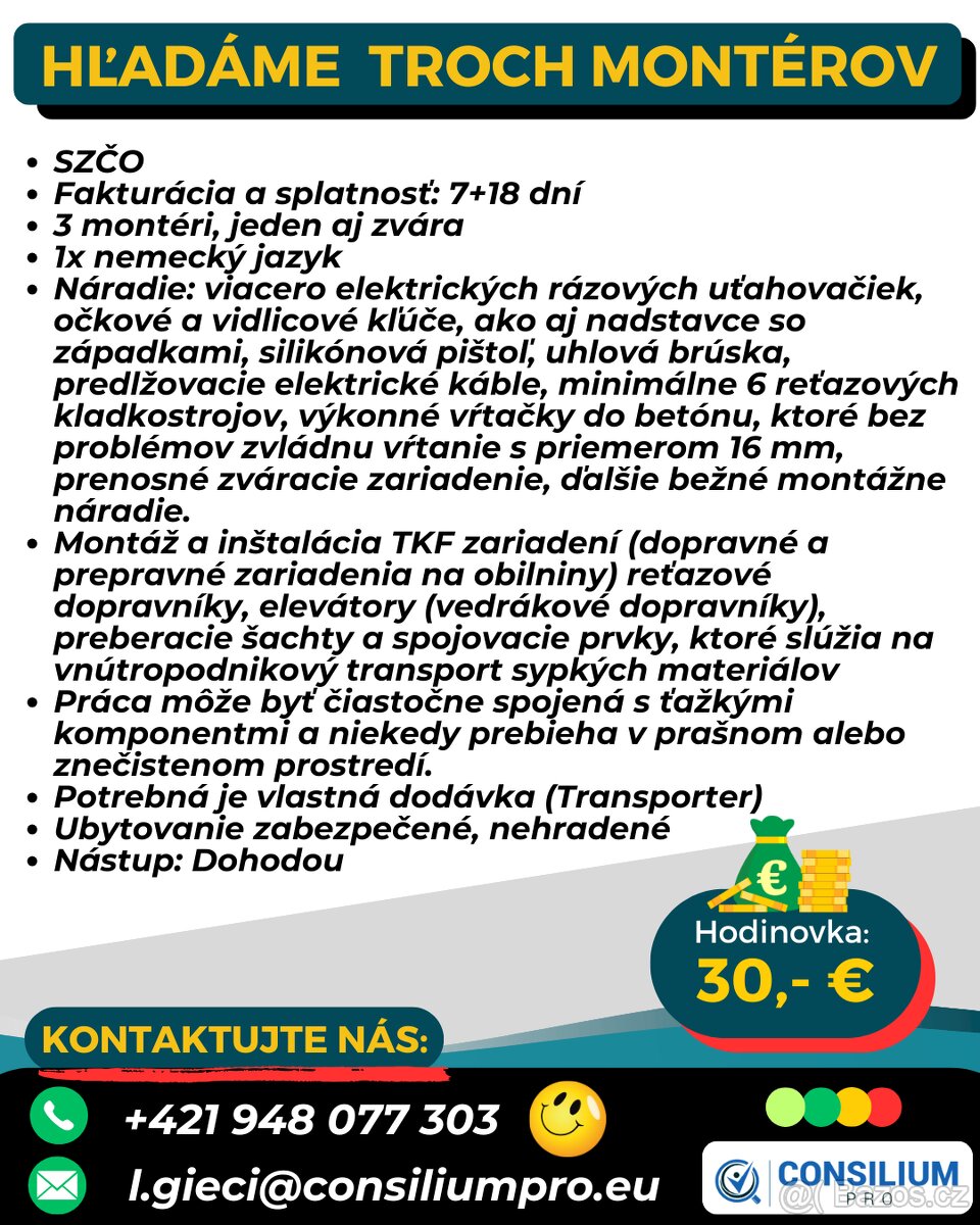 Hľadáme troch montérov.