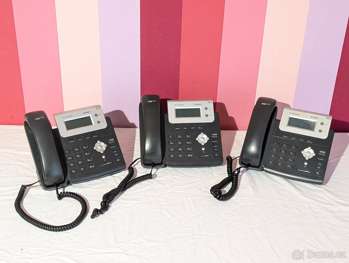 3x VoIP telefon WELL SIP-T20 pro kancelář nebo domácnost