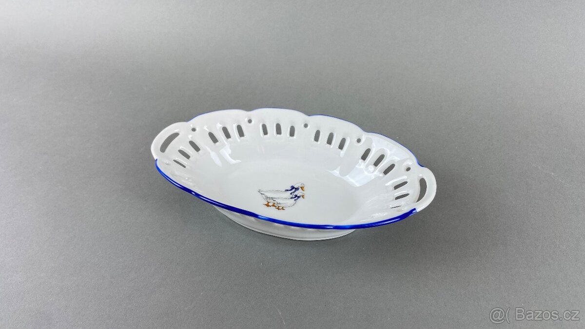 Mistička oválná s motivem hus, český porcelán