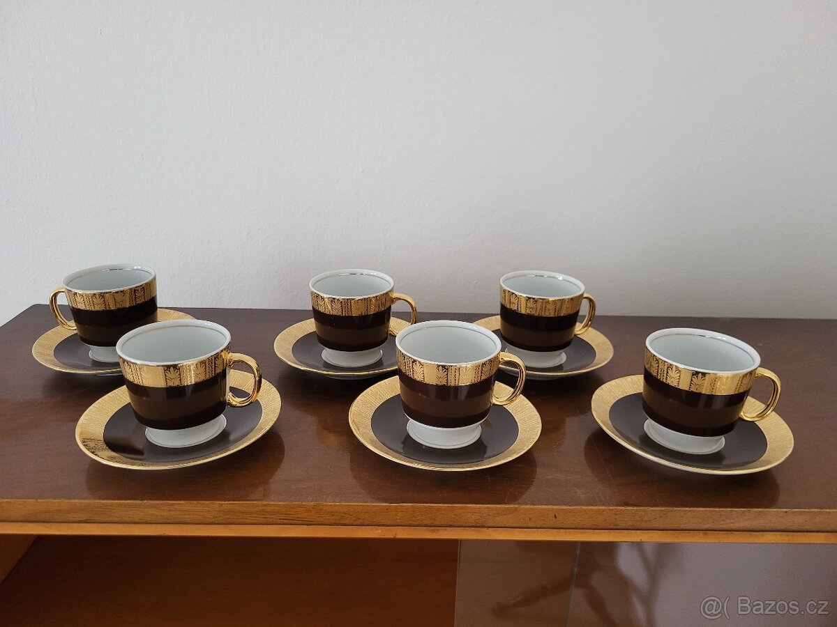 Kávový set hnědý zlacený
