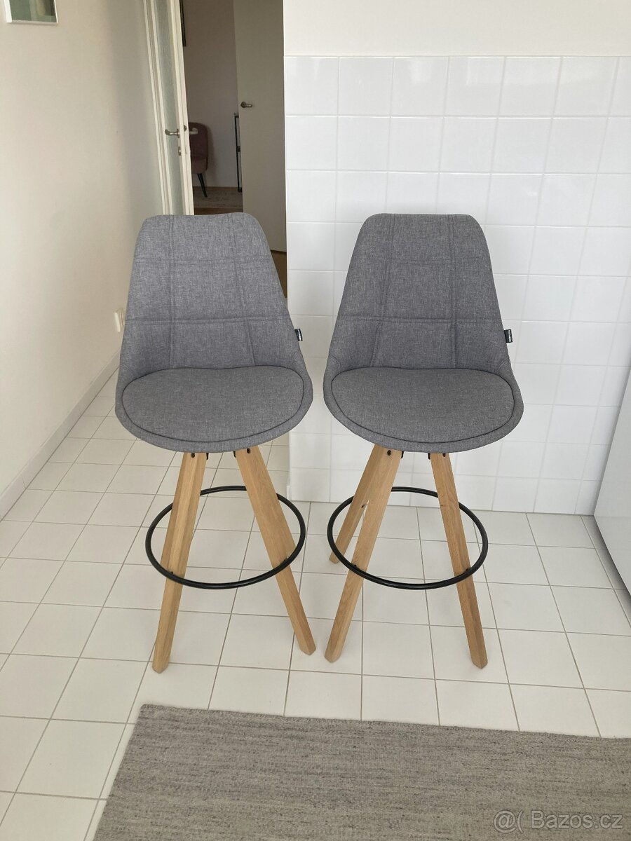 Barová židle, barvy dubu, tmavě šedá (2x)
