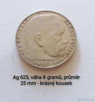 Stříbrné 2 Říšské marky 1936 J
