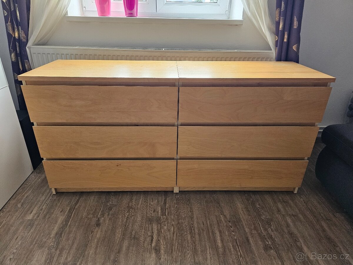 PRODÁM SADU 2KS KOMOD IKEA MALM 3 ŠUPLÍKY - DÝHA BŘÍZA