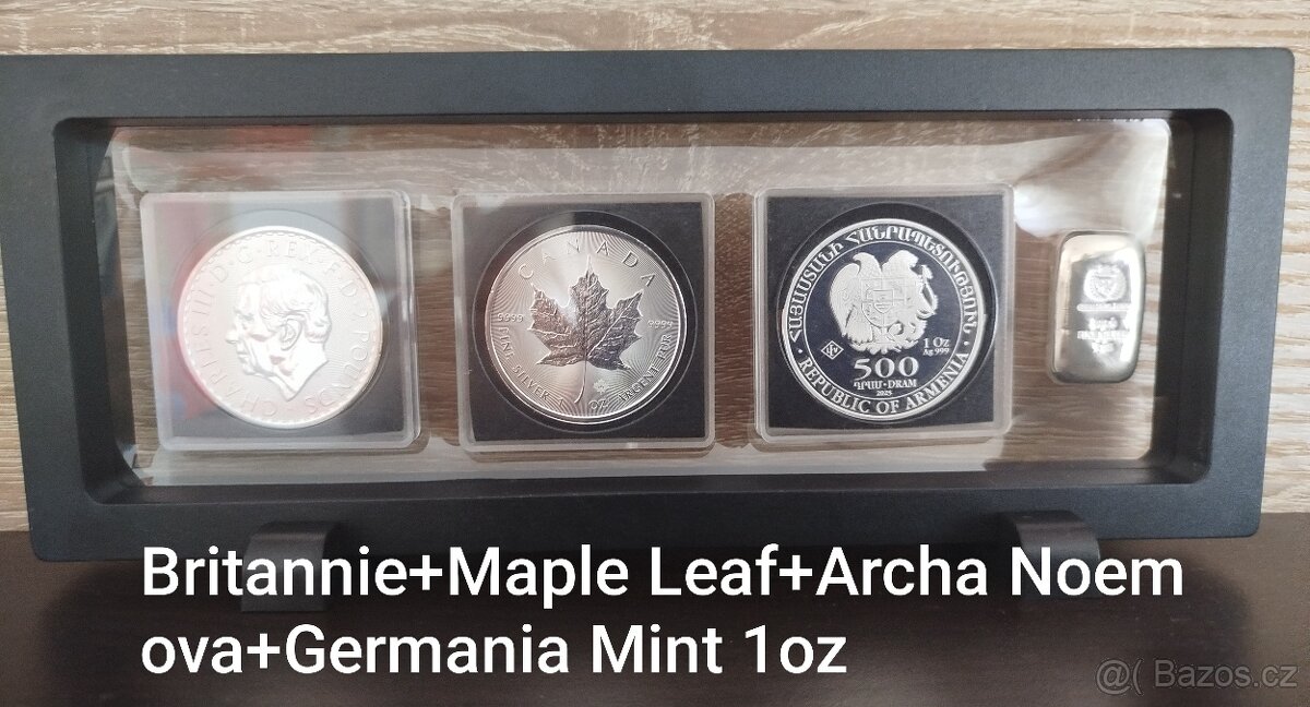 Set 3ks Ag investičních mincí + slitek Ag Germania Mint.