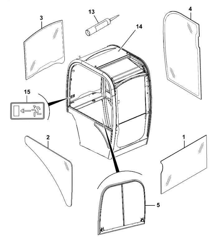 Prodej skel (oken) na stavební stroje